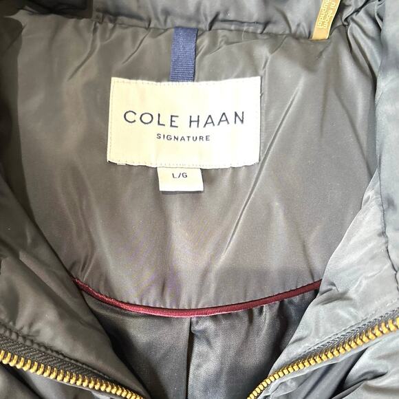 Cole Haan Taffeta Down Coat with Bib Front and Dramatic Hood Women’s Size Large - Picture 3 of 15